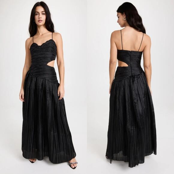 Aje Laurier Wave Maxi Dress Cutout Plisse Organza Black Gown Size 10 US NWT - Picture 12 of 12